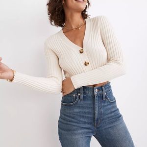 Madewell Brenville Crop Cardigan Sweater in Antique Cream, NC687